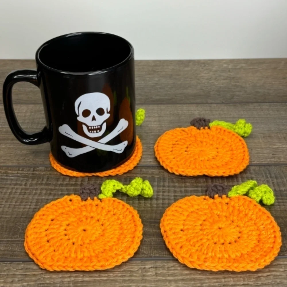 Pumpkin Cup Mug Coasters Set of‎ 4 Handcrafted Crochet by Seller Cotton